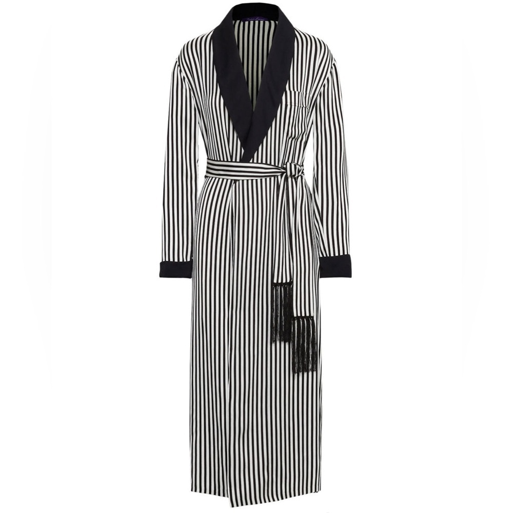 Ralph Lauren $2890 Purple Label Black and White Stripe Kalpita Coat Size 10 - Picture 2 of 15